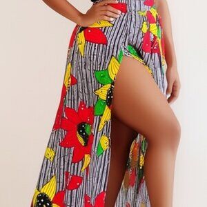 African Print Slitted Maxi Skirt with pockets XXL